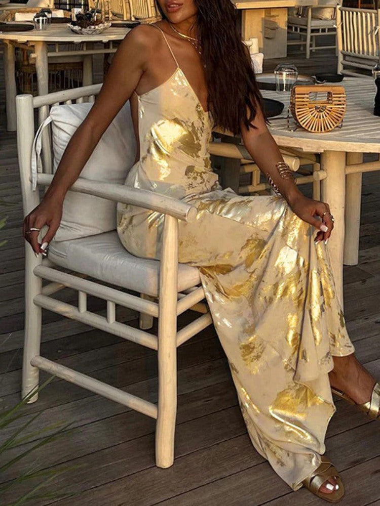 Camisole Gold Maxi Dress Gold / L