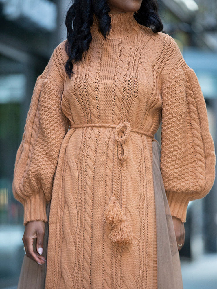 Knit Slit Sweater & Tulle Skirt Set Khaki / 2XL