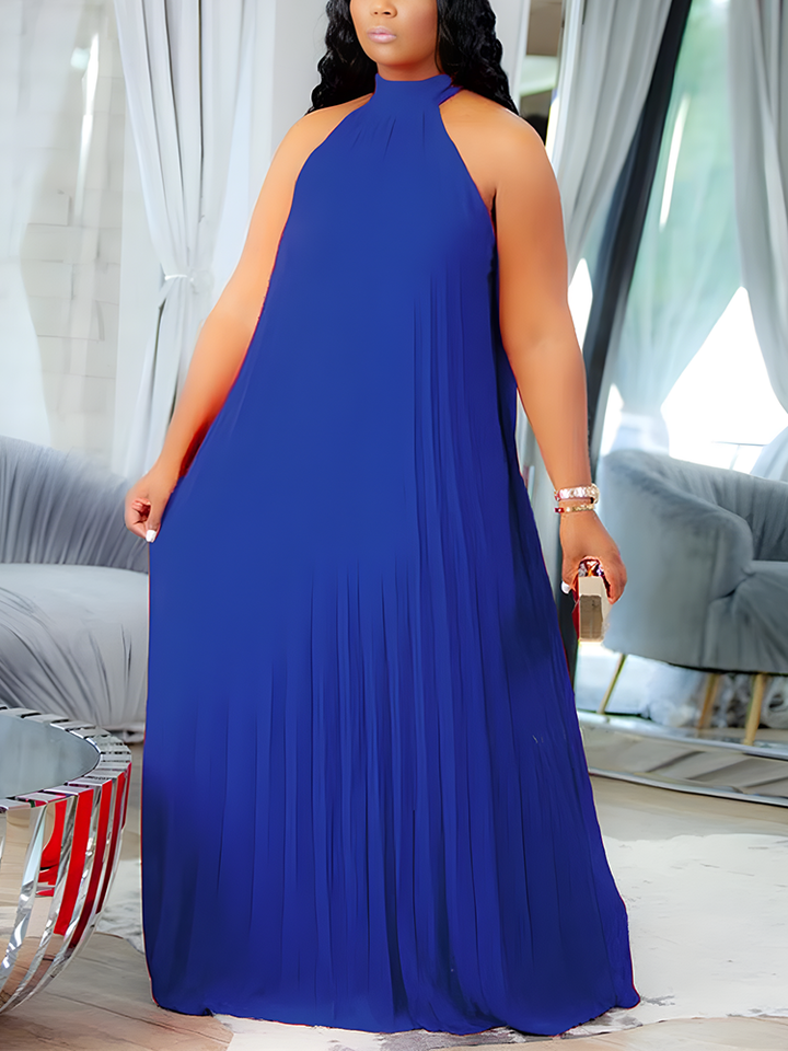 Halter Chiffon Pleated Dress White / 2XL