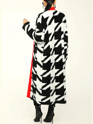Fur Houndstooth Cardigan Black / 2XL