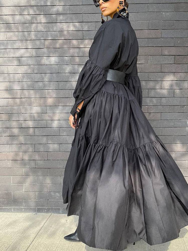 Loose Solid Long Shirt Dress Black / M