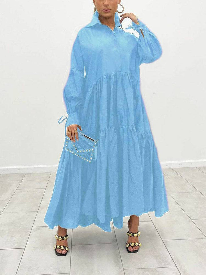 Loose Solid Long Shirt Dress White / XL