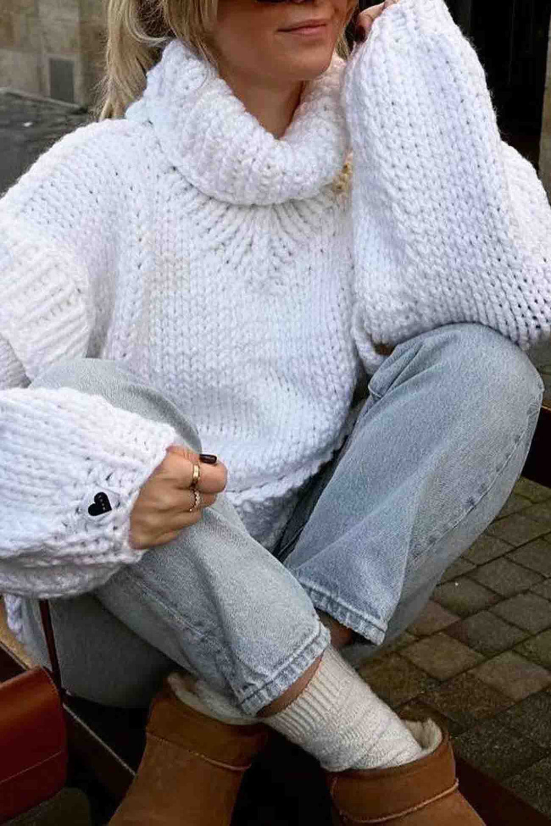 Solid Long Sleeve Cowl Neck Sweater White · S