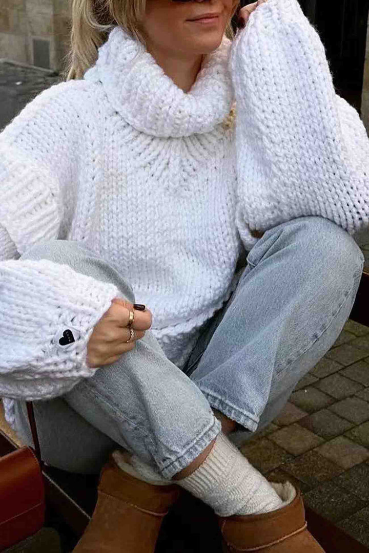 Solid Long Sleeve Cowl Neck Sweater White · S