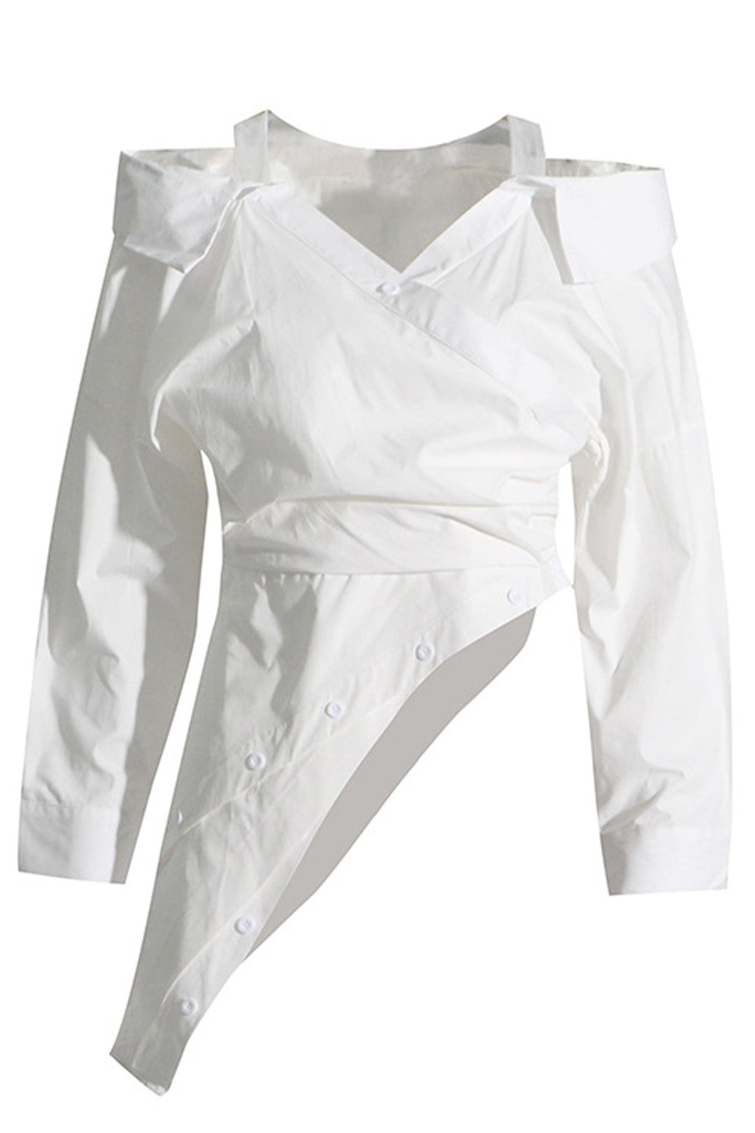 Off Shoulder Irregular Long Sleeve Striped Blouse White · M