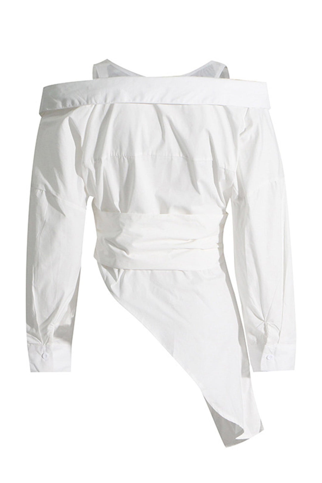 Off Shoulder Irregular Long Sleeve Striped Blouse White · L