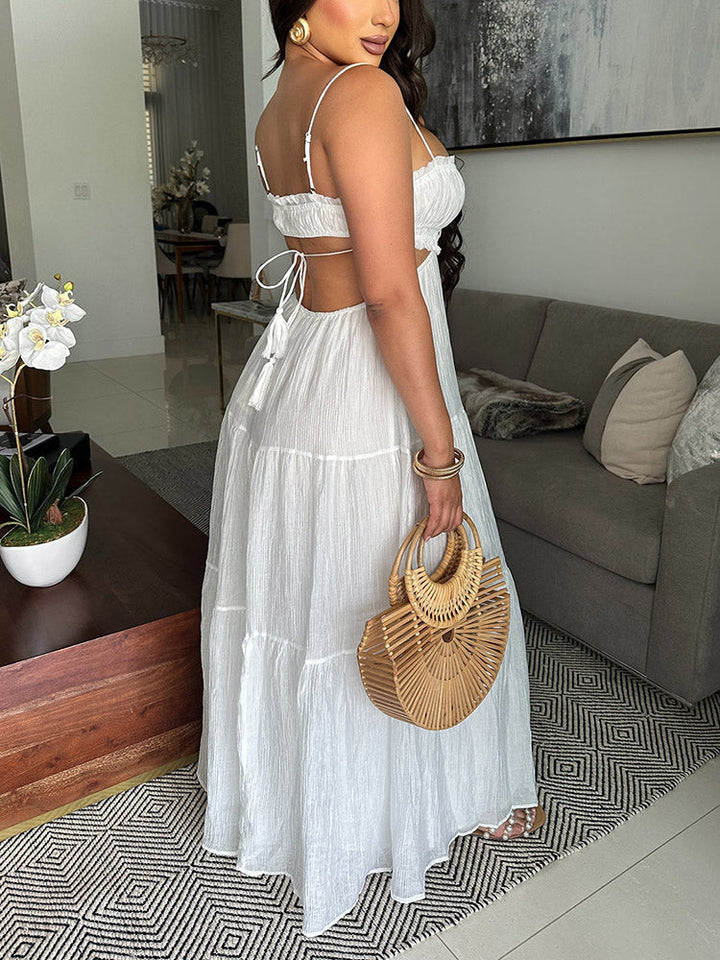 Ruffle Cutout Sundress White / M