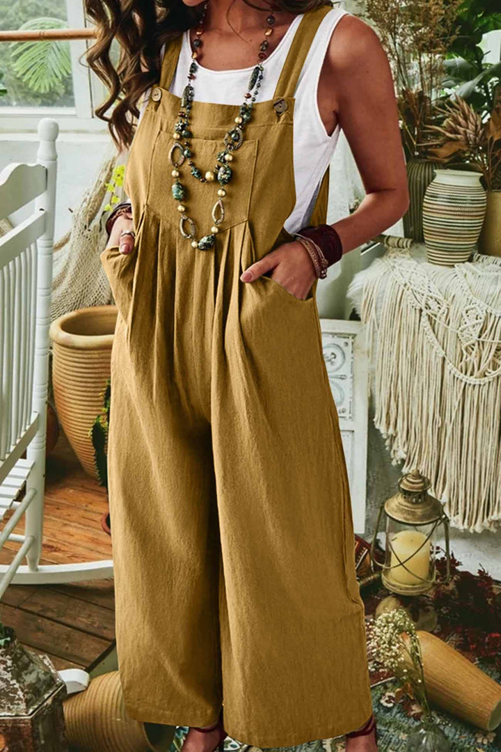 Wide Leg Pocket Sleeveless Jumpsuits Green · M